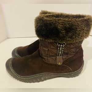 J-41 Stream leather and textile snow boots in brown with faux fur lining Size 7M